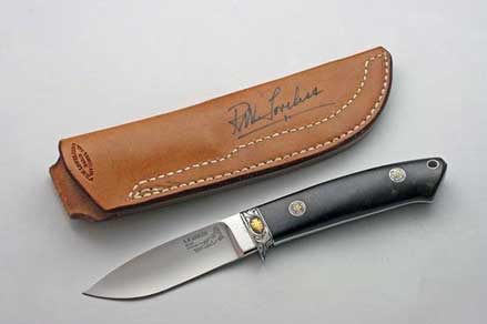RW Loveless Drop-Point Knife | Knife with Front of Case