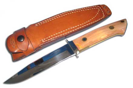 RW Loveless Ivory Fighter Knife | Case Front