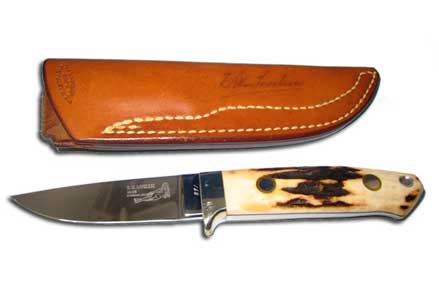 RW Loveless Stag Handled Knife | Case Front